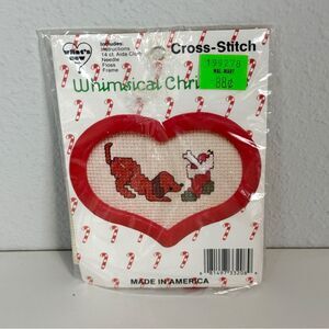 Vintage Whimsical Christmas Dog Cross-Stitch Ornament Kit Craft NIP